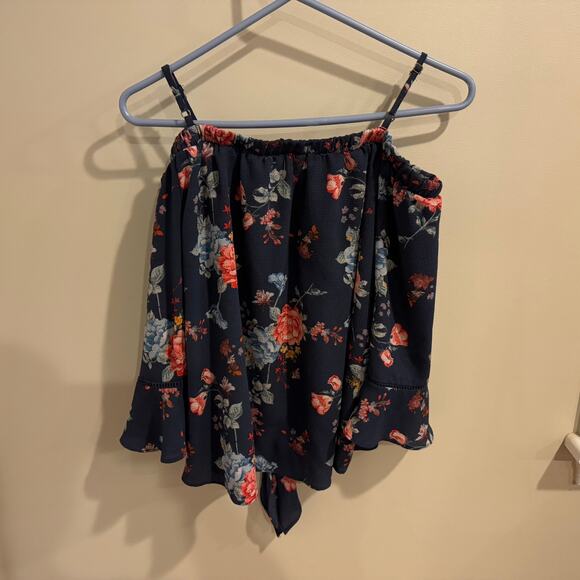 Xhilaration Navy Floral Off the Shoulder Top Size Large - Picture 7 of 9